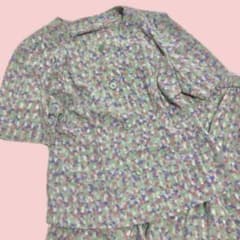 昭和レトロ　ファンシー　ポリブラウス　パンツ　セットアップ 総柄 花柄