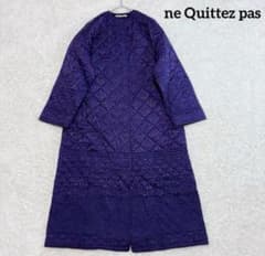 美品✨ヌキテパ キルティングコート ノーカラー ジャガード 刺繍 ロング 紫 ヌキテパ キルティングコート ノーカラー ジャガード 刺繍 ロング 紫