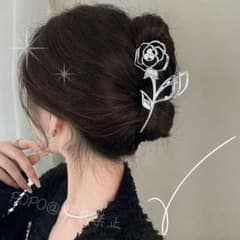 シルバー ローズ バンスクリップ ヘアクリップ バラ 薔薇 韓国 秋冬 ビジュー