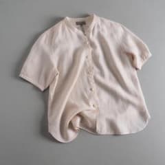 マーガレットハウエル リネンシャツ バンドカラー 半袖 ピンク 美品 