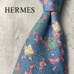 美品 HERMES エルメス 花柄 フラワー 植物柄 ネクタイ ブルー ピンク