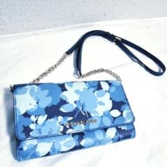 美品』MICHAEL KORS ブルー花柄 長財布 ショルダーチェーン付き - メルカリ