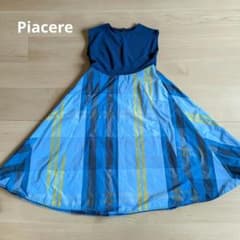 Piacere 切り替えワンピース ブルー系 チェック柄 ノースリーブのサムネイル