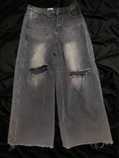 Copping Zoneストリートワイドデニムパンツ ダメージジーンズのサムネイル
