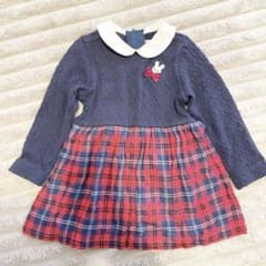 ミキハウス ウサギ刺繍のネイビー・チェックワンピースのサムネイル
