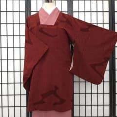 輪奈ビロード 道行コート】美品 和装 秋～冬 防寒 塵除け エンジ色 B1