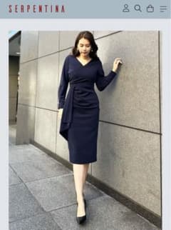 SERPENTINA ノーカラージャケット　元鈴木さん Serpentina 元鈴木さん ギャザーカシュクールワンピース ネイビーL