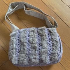 SELF＋SERVICEファー付き ニット ショルダーバッグ パープル