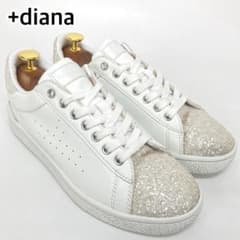 diana プラスダイアナ グリッターローカットレザースニーカー 白 23cm 