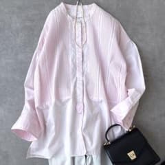フィータ pheeta バンドカラーシャツ Trinity ピンク ピンタック 