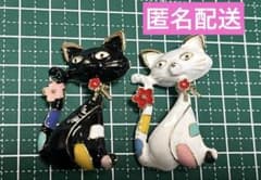 브로치 핀 핀 배지 고양이 흰 고양이 검은 고양이 고양이 꽃 복고풍