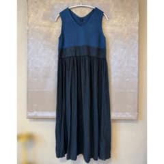 45R】インディゴ染 コットン ノースリーブ ひざ丈ワンピース (サイズ3