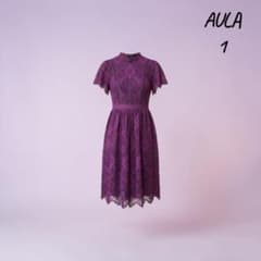 AULA アウラ 総レース ワンピース ドレス パープル，パーティドレスM相応