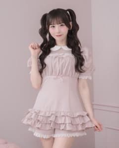 pium チュール切替ティアード半袖セットアップ ピンクのサムネイル