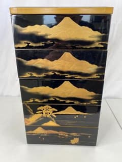 明治期？古漆器 富士風景図変わり 金蒔絵 五段重箱 a0386 明治期？古漆器 富士風景図変わり 金蒔絵 五段重箱 a0386 - メルカリ
