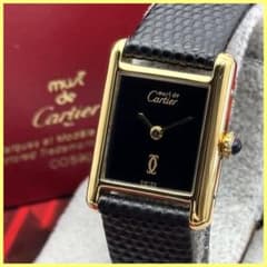 外装新品仕様 カルティエ マストタンクSM ブラック文字盤 手巻き 時計
