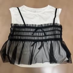 GU チュールレイヤードTシャツ ブラック Mのサムネイル
