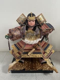 五月人形 子供大将 鎧着武者 鳳玉作 彫金 美品 フルセット 箱・付属品 