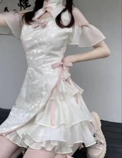 チャイナ服　ホワイト×ピンク　Sサイズ