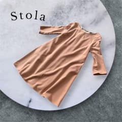Stola 七分袖Aラインワンピ後ろスリットレース サーモンオレンジのサムネイル