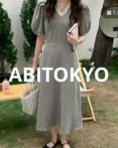 新品 ABITOKYO 衿レース Vネック ギンガムチェックワンピース ガーリーのサムネイル