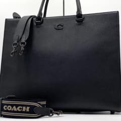 【現行/極美品】コーチ COACH 2way トートバッグ クロスグレイン 黒のサムネイル