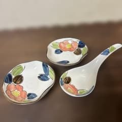 瀬戸焼 旭窯 愛知県 食器 小皿 れんげ 3点セット 中古品 別名椿窯