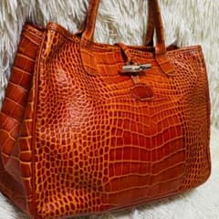 ロンシャン LONGCHAMP ロゾ クロコ型押し レザー トート 橙色 A4
