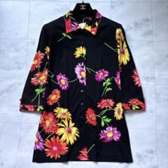 極美品 レオナール カンカン素材 チュニックシャツブラウス トリム 花