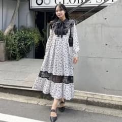 アンミール AnMILLE レース切替フラワー OP BK ワンピース ブラック