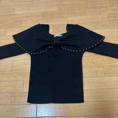 nice claup パール付き ビッグカラー リブニット ブラック Fのサムネイル
