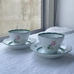 美品 ヘレンド ウィーンのバラ オリエンタルティーカップ 茶器 2客① 