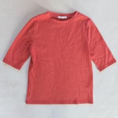 LOWRYS FARM オレンジ 茶色リブ編み 五分袖 トップス