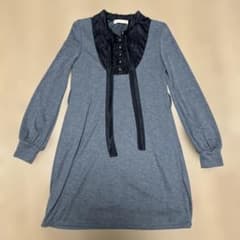 グレー ワンピース リボン フリル バイカラー M 大人可愛いのサムネイル