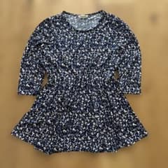 【レトロ】総柄 チュニック LL ペプラム 七分袖 ネイビー 幾何学柄 y2k