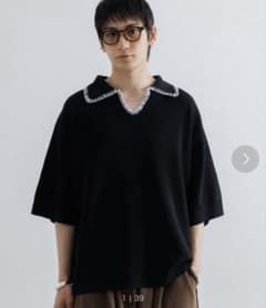 SINSS ステッチニットポロシャツ ブルー L