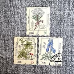 3784【消印有：海外切手(東ドイツDDR)】1982年 有毒植物 花切手 3枚