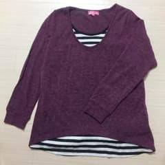 マタニティ 授乳服 トップス 重ね着風 ボーダー Lのサムネイル
