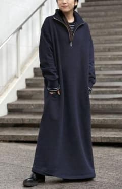 値下げ AP STUDIO ハーフジップスウェットワンピース 38 ネイビー