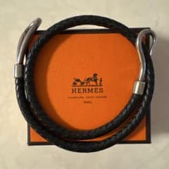 HERMES 黒 レザー チョーカー フック式 - メルカリ