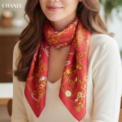 美品】CHANEL シャネル ココマーク シルクスカーフ ボルドー90×90