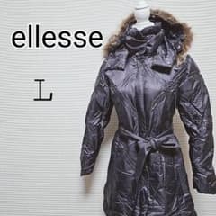 ellesse フォックスファー付きダークパープル ダウン ロング コート
