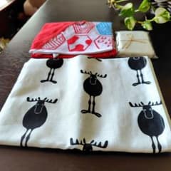 【３点セット】もへじ手ぬぐいエコバッグ＆北欧トナカイ　テーブルセンター　おまけ付