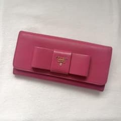PRADA プラダ サフィアーノリボン フラップ 長財布 ピンク 1017-②