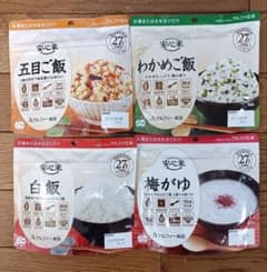 アルファ化米セット（五目ご飯、わかめご飯、白飯、梅がゆ）のサムネイル
