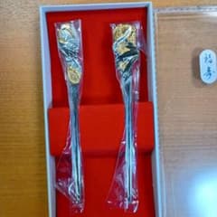 菓子切り 菓子楊枝 2本セット 浮き彫り 金 銀 福寿 鶴亀 花 和菓子