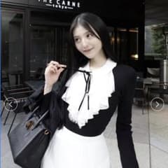 SNIDEL Sustainableレイヤードラッフルニットプルオーバーブラック