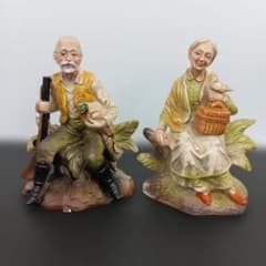 希少】瀬戸ノベルティ 老夫婦 ペア 陶器人形 置物 昭和レトロ
