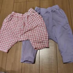 ベビー服 パンツ 2点セット ピンクチェック・紫 guのサムネイル