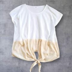 Niko and... Short-sleeved cut-and-sew top, two-tone, ribbon hem, loose fit, spring/summer, natural style.